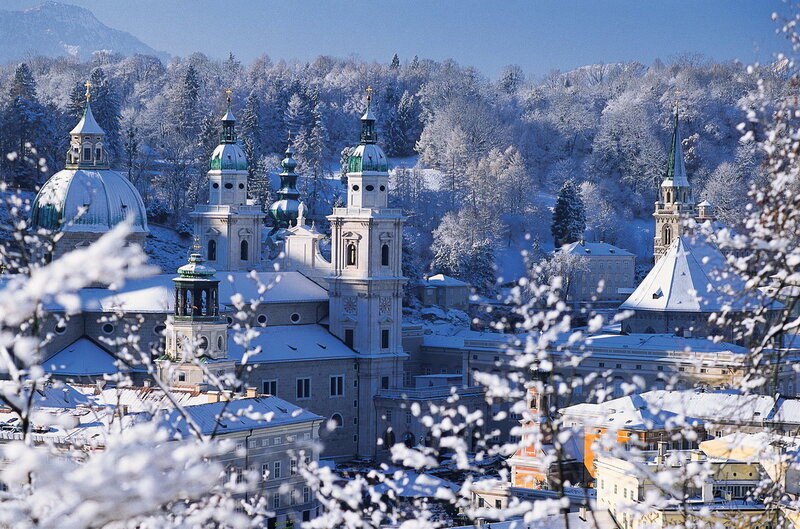 Snow-covered Cityscape — White, Serene, Winter, Photograph, Churches
