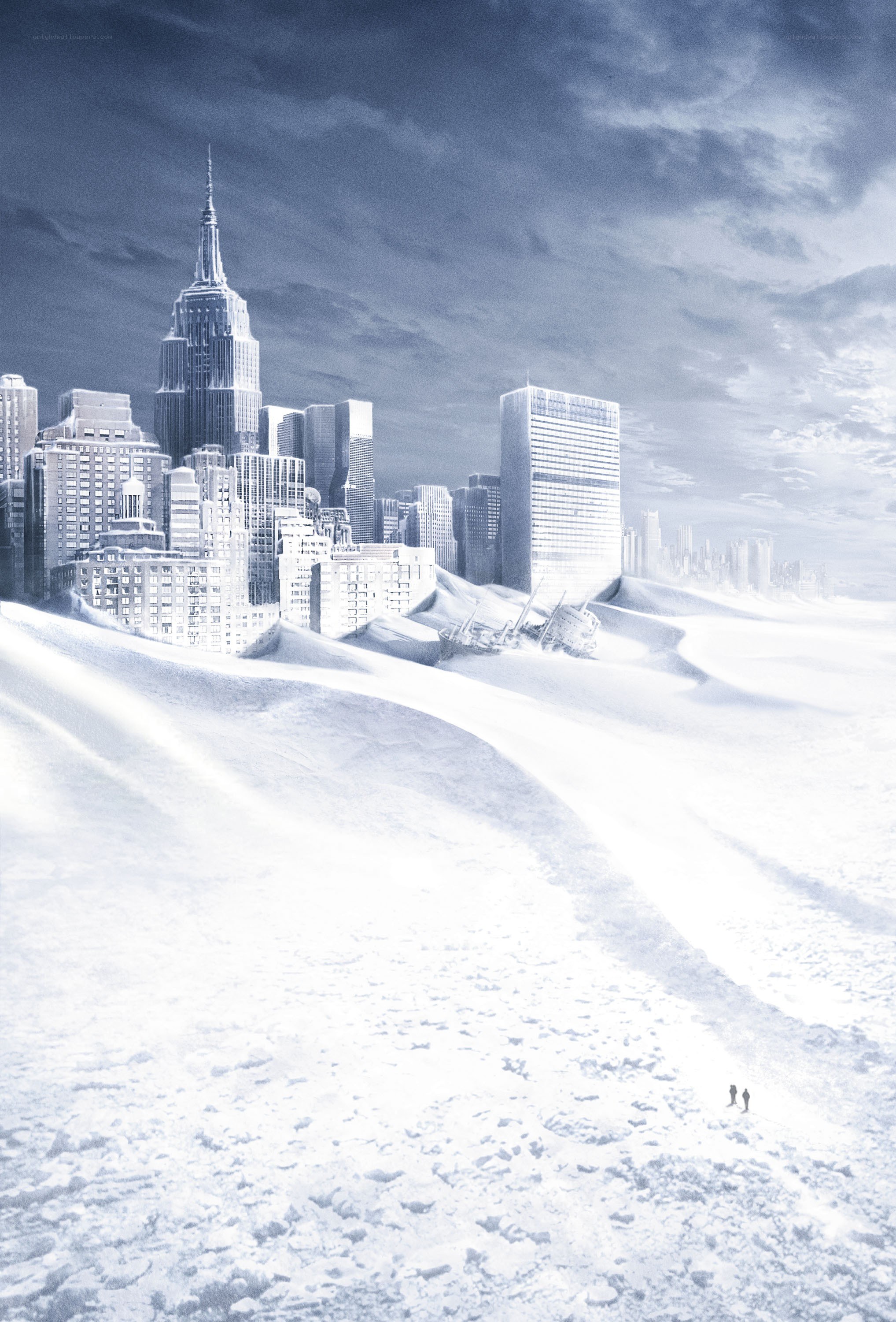 snow-covered cityscape