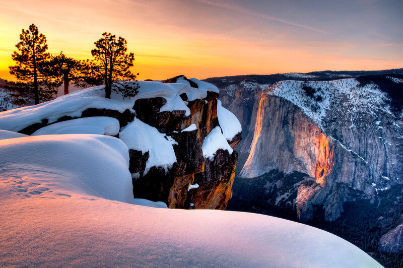 Snow-covered Cliff at Sunset — Orange