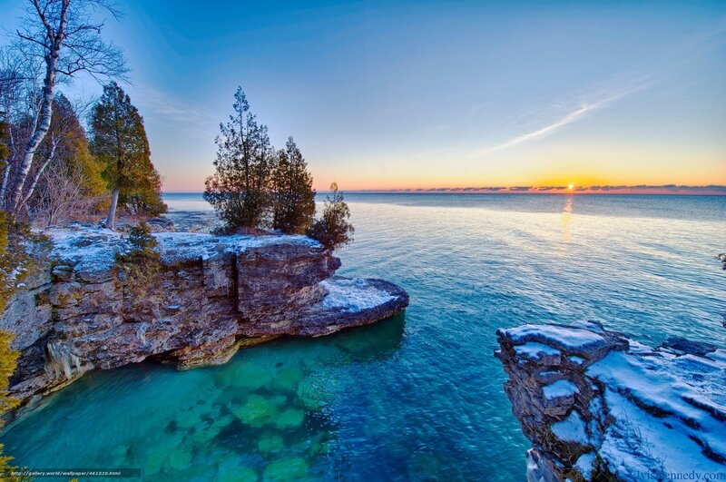 Snow-covered Cliffs at Sunset — Blue