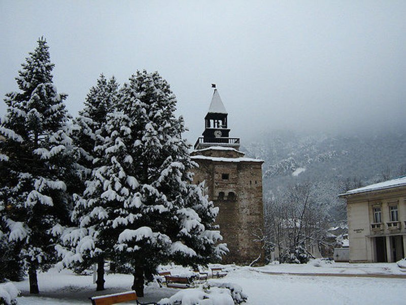 Snow-covered Clock Tower