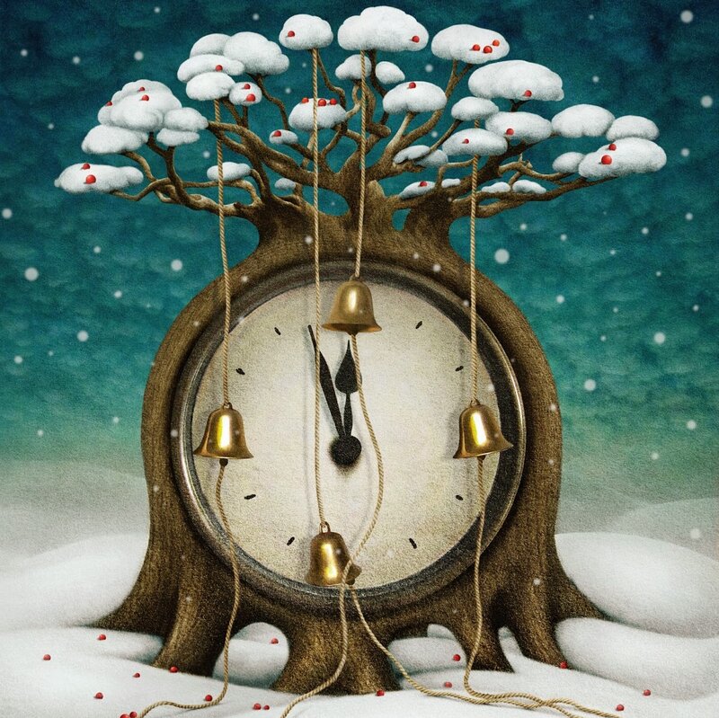 Snow-covered Clock Tree