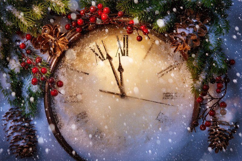 Snow-covered Clock — White, Festive, Winter