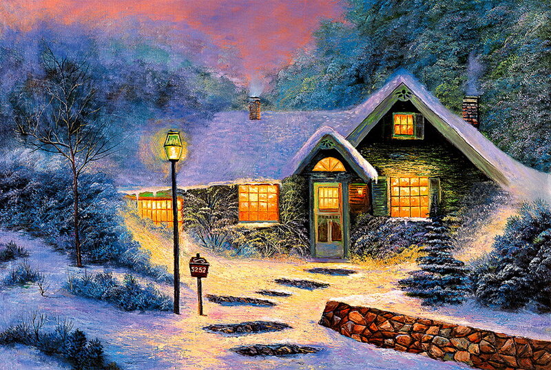 Snow-covered Cottage — Blue, Cozy