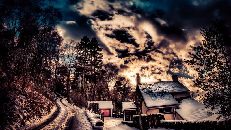 Snow-covered Cottage — Blue, Dramatic