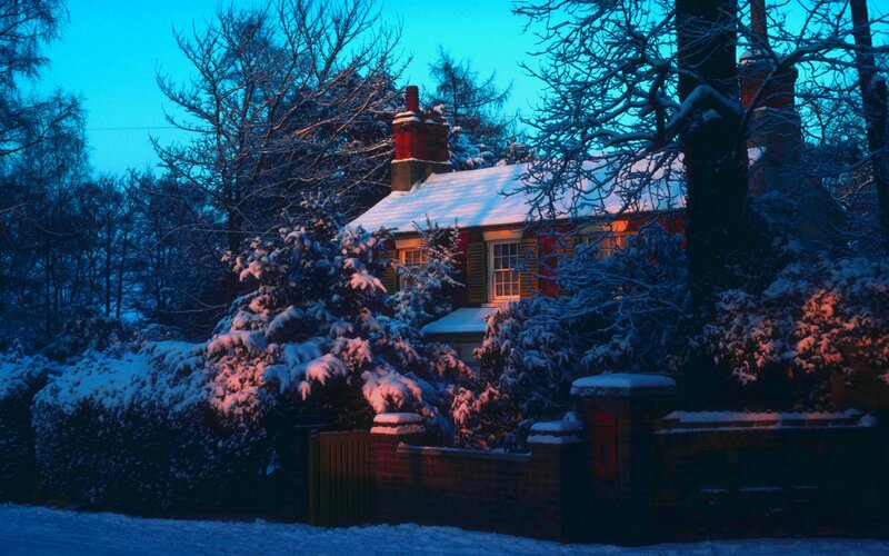 Snow-covered Cottage — Blue, Serene