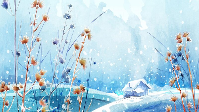 Snow-covered Cottage — Blue, Serene, Winter, Digital Art