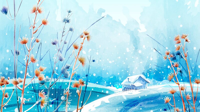 Snow-covered Cottage — Blue, Serene, Winter