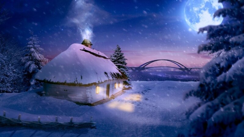 Snow-covered Cottage — Blue