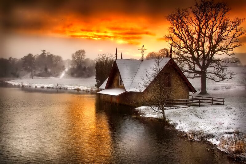 Snow-covered Cottage — Orange