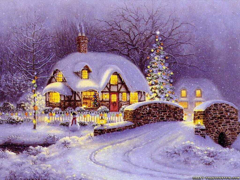 Snow-covered Cottage — Purple, Peaceful