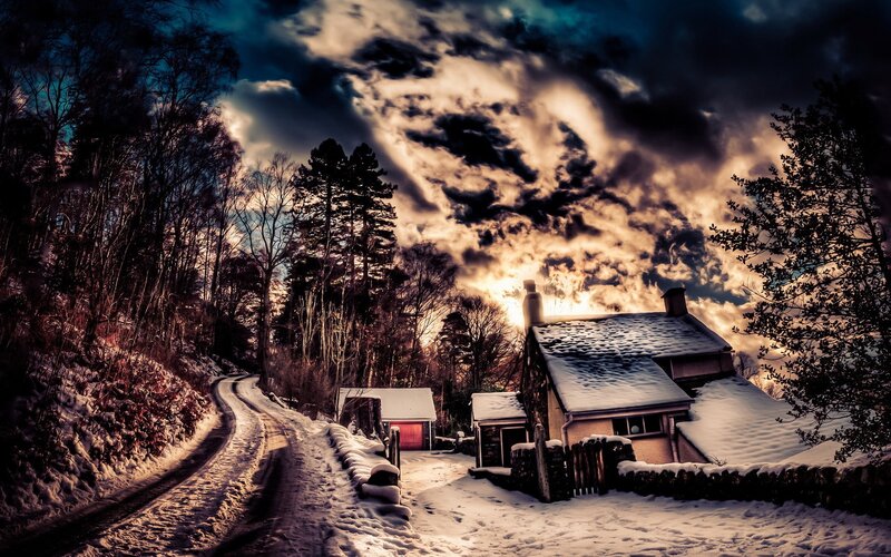Snow-covered Cottage — White, Dramatic