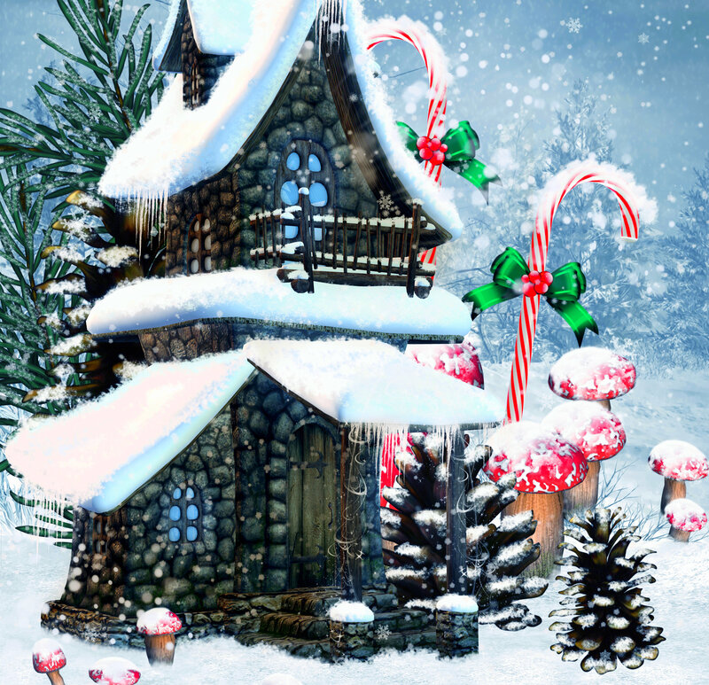 Snow-covered Cottage — White, Festive, Winter