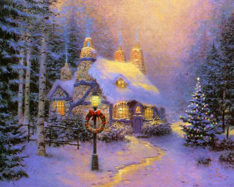 Snow-covered Cottage — White, Peaceful, Festive
