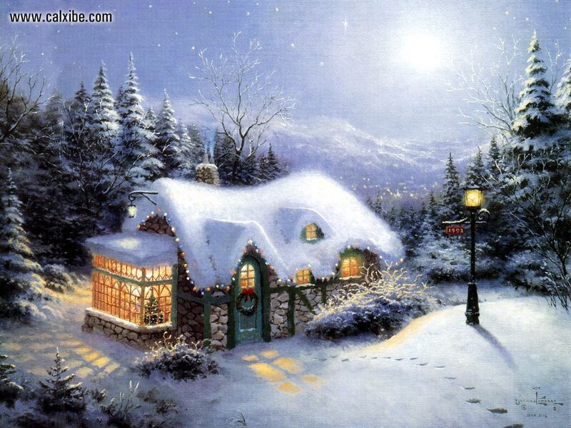 Snow-covered Cottage — White, Peaceful, Night