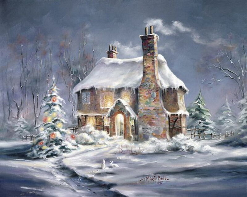 Snow-covered Cottage — White, Peaceful, Winter