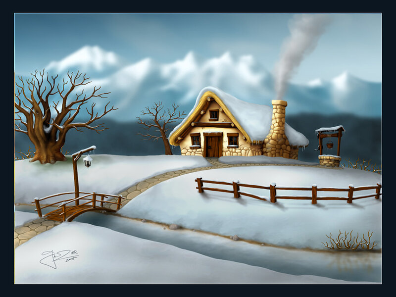 Snow-covered Cottage — White, Serene