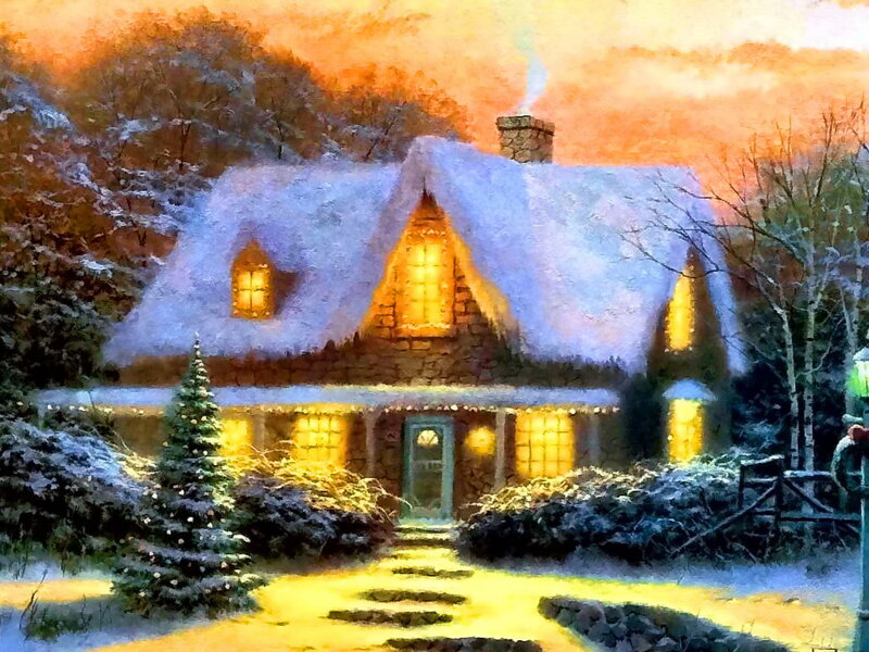 Snow-covered Cottage — Yellow, Cozy, Winter