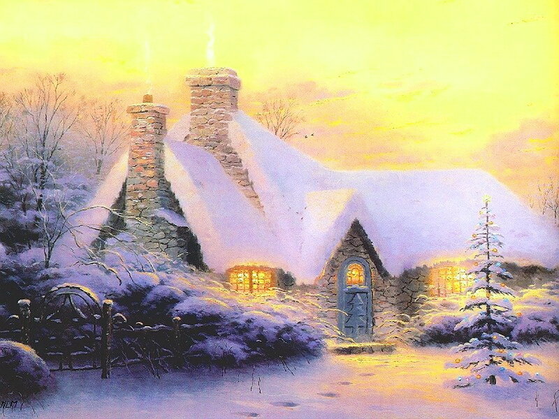 Snow-covered Cottage — Yellow, Peaceful