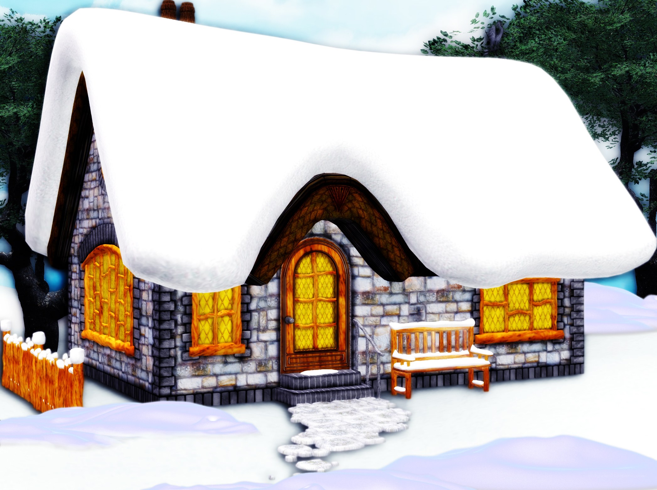 snow-covered cottage