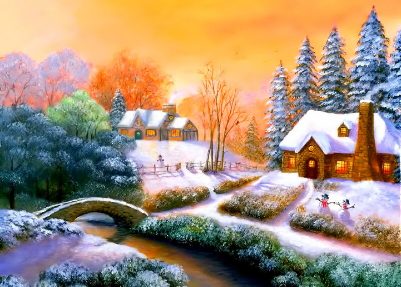 Snow-covered Cottages — Orange