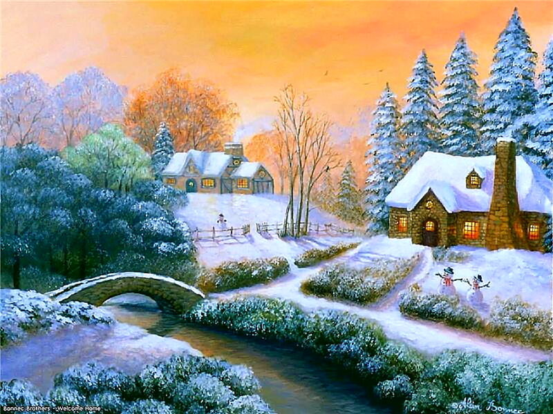 Snow-covered Cottages — White