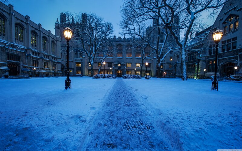Snow-covered Courtyard — Blue, Serene
