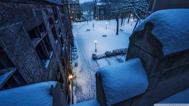 Snow-covered Courtyard — Blue