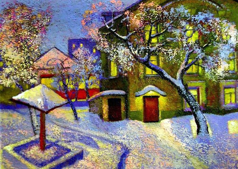 Snow-covered Courtyard — Yellow