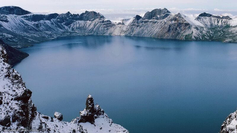Snow-covered Crater Lake — Blue