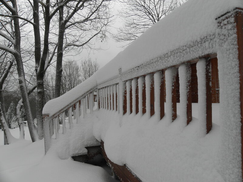 Snow-covered Deck Railing