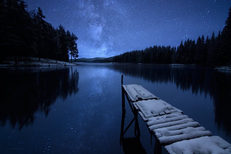 Snow-covered Dock at Night