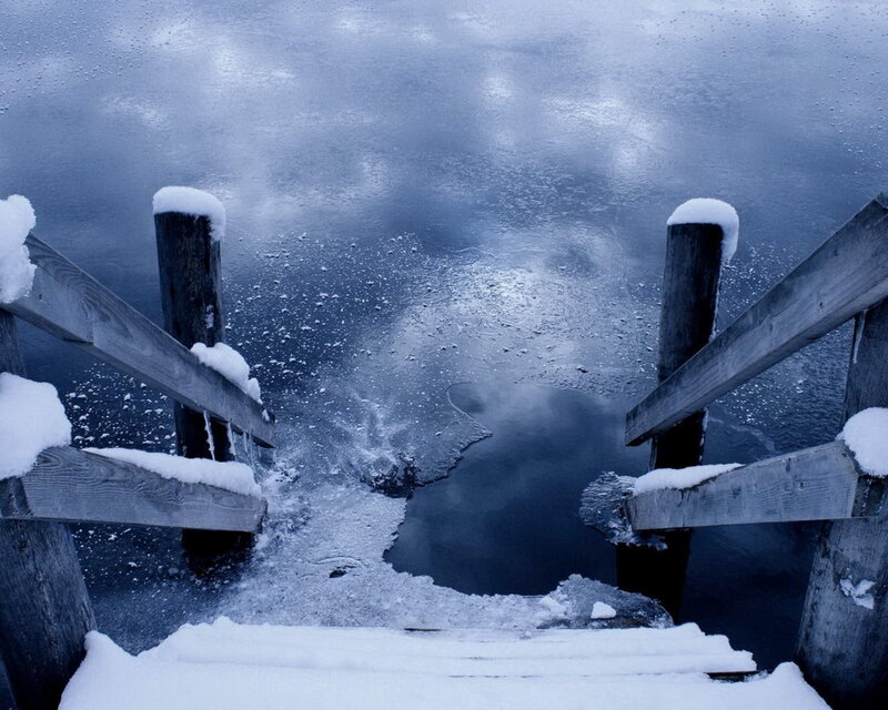 Snow-covered Dock — Blue, Cold, Winter, Photograph