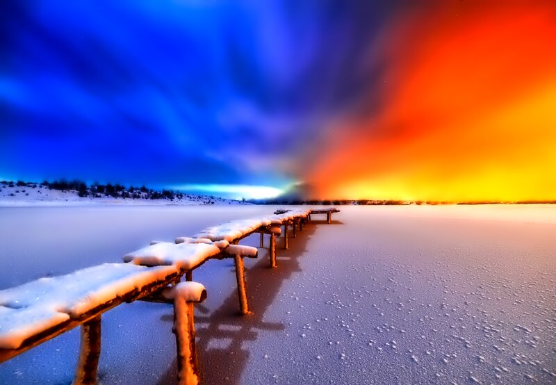 Snow-covered Dock — Blue, Dramatic