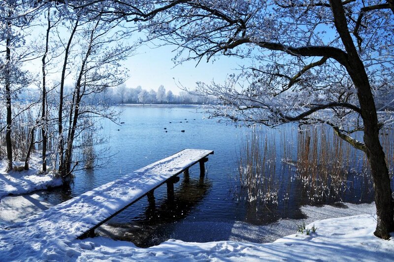 Snow-covered Dock — Blue
