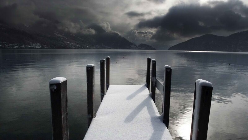 Snow-covered Dock — Gray