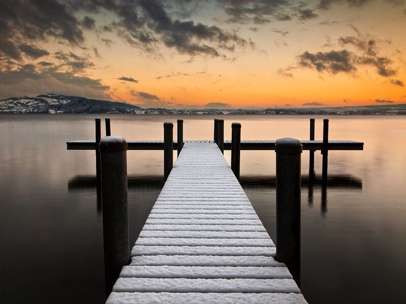 Snow-covered Dock — Orange, Serene