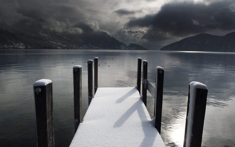 Snow-covered Dock — White, Dramatic, Winter, Photograph