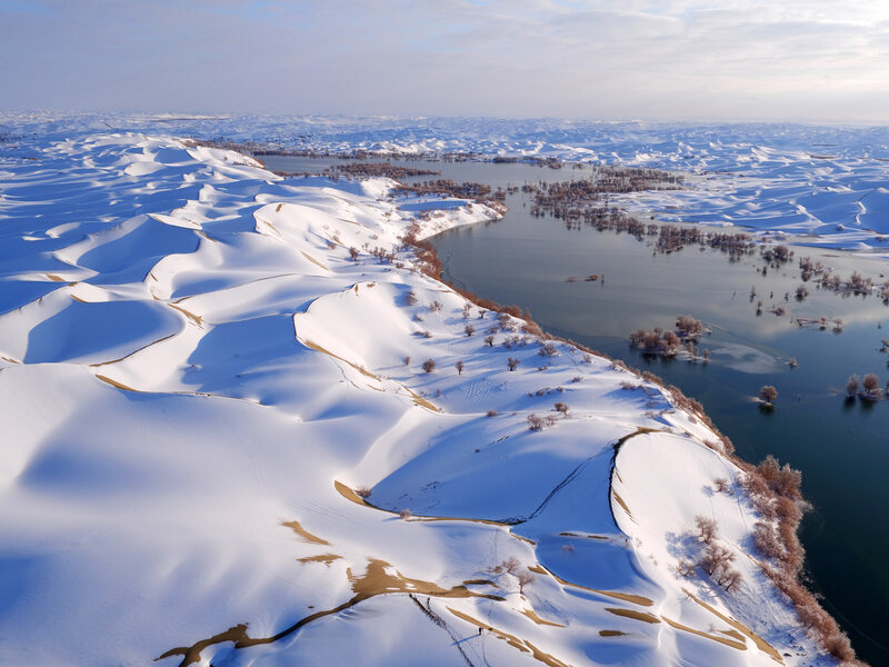 Snow-covered Dunes and Lake