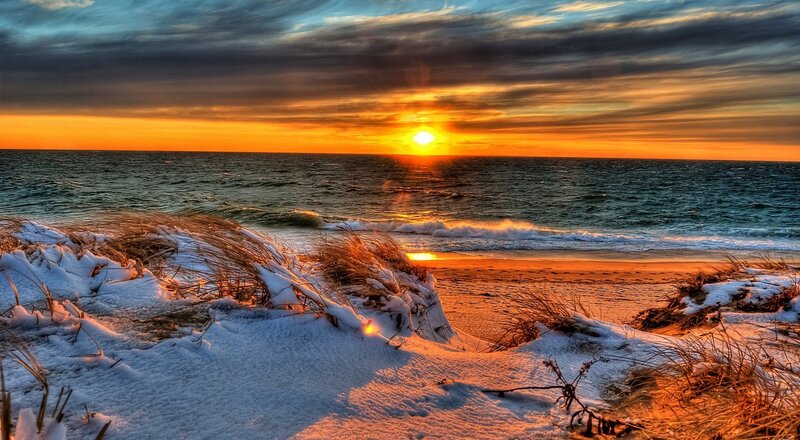 Snow-covered Dunes at Sunset — Orange, Dramatic