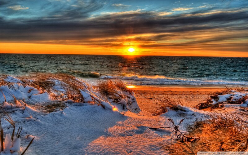 Snow-covered Dunes at Sunset — Orange
