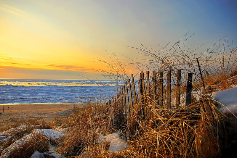 Snow-covered Dunes at Sunset