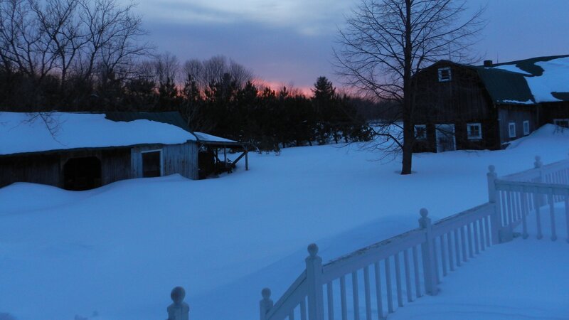 Snow-covered Farm at Dusk — Blue, Serene, Winter