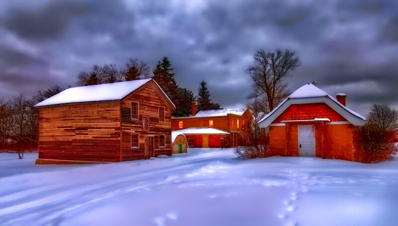 Snow-covered Farm Buildings — White