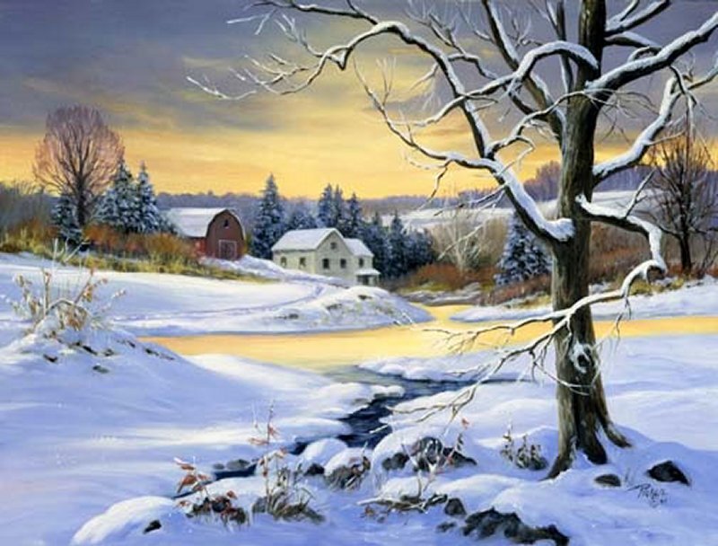 Snow-covered Farm Scene