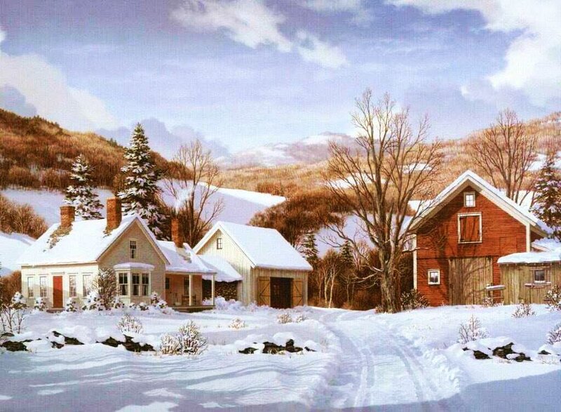 Snow-covered Farmhouses — White