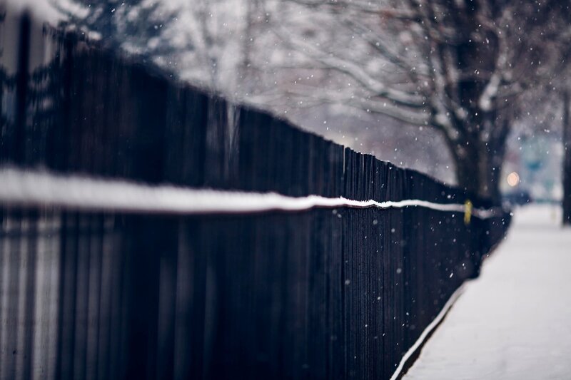 Snow-covered Fence — Black, Calm, Winter
