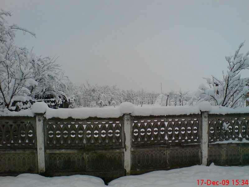 Snow-covered fence in winter
