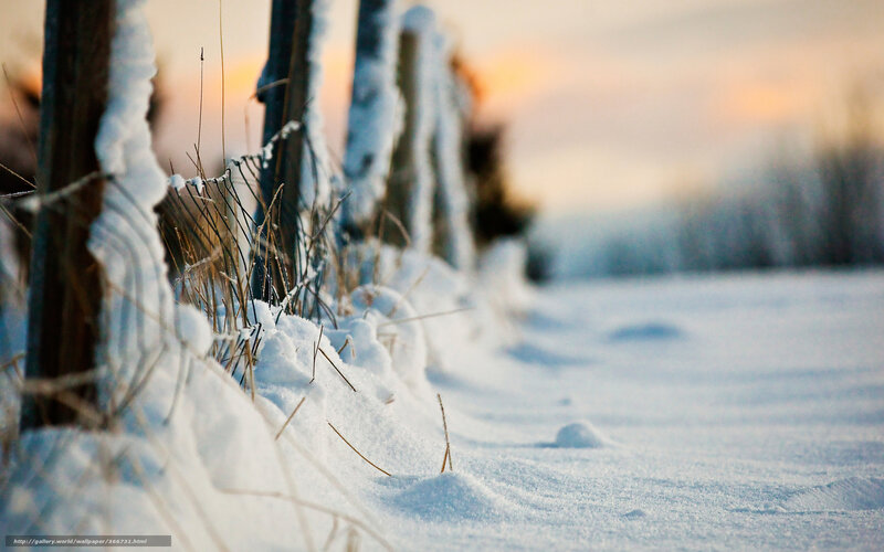 Snow-covered Fence Post — White, Serene, Sunset
