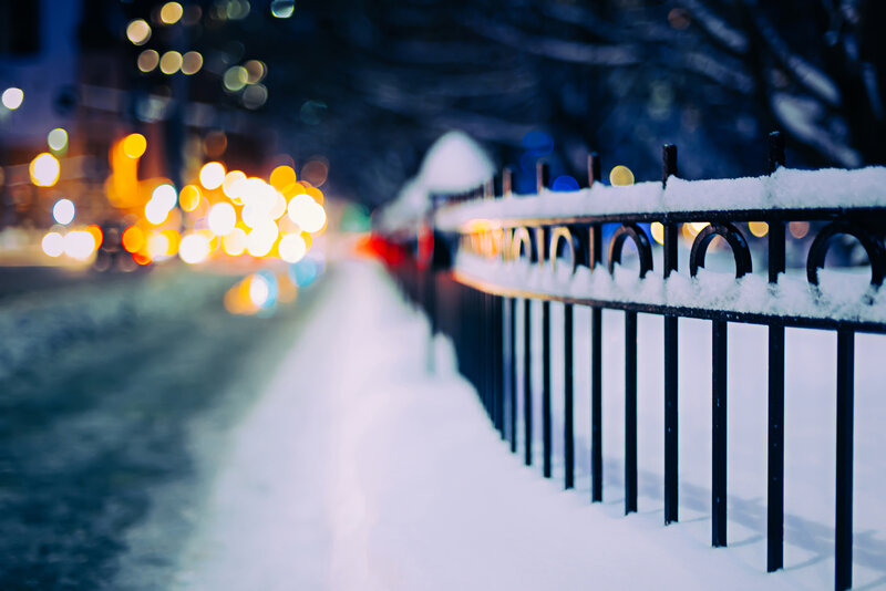 Snow-covered Fence — White, Calm, Night